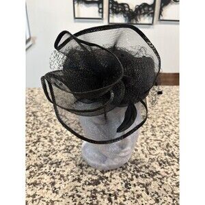 Terry B. Vintage Black Pillbox Straw Hat, Net/ Veil, Bow, Party, Church, Derby
